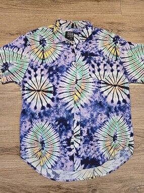 Vintage Zoo York Men’s Blue Tie-Dye Short Sleeve Button Down